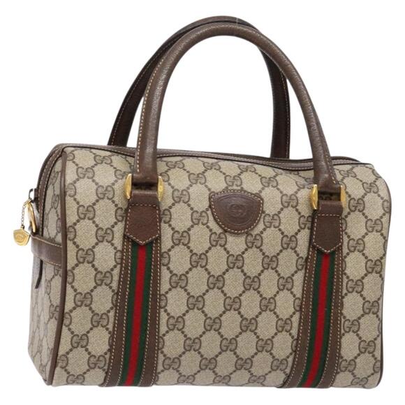 GUCCI GG Supreme Web Sherry Line Boston Bag Pvc Beige Gold - Picture 1 of 16